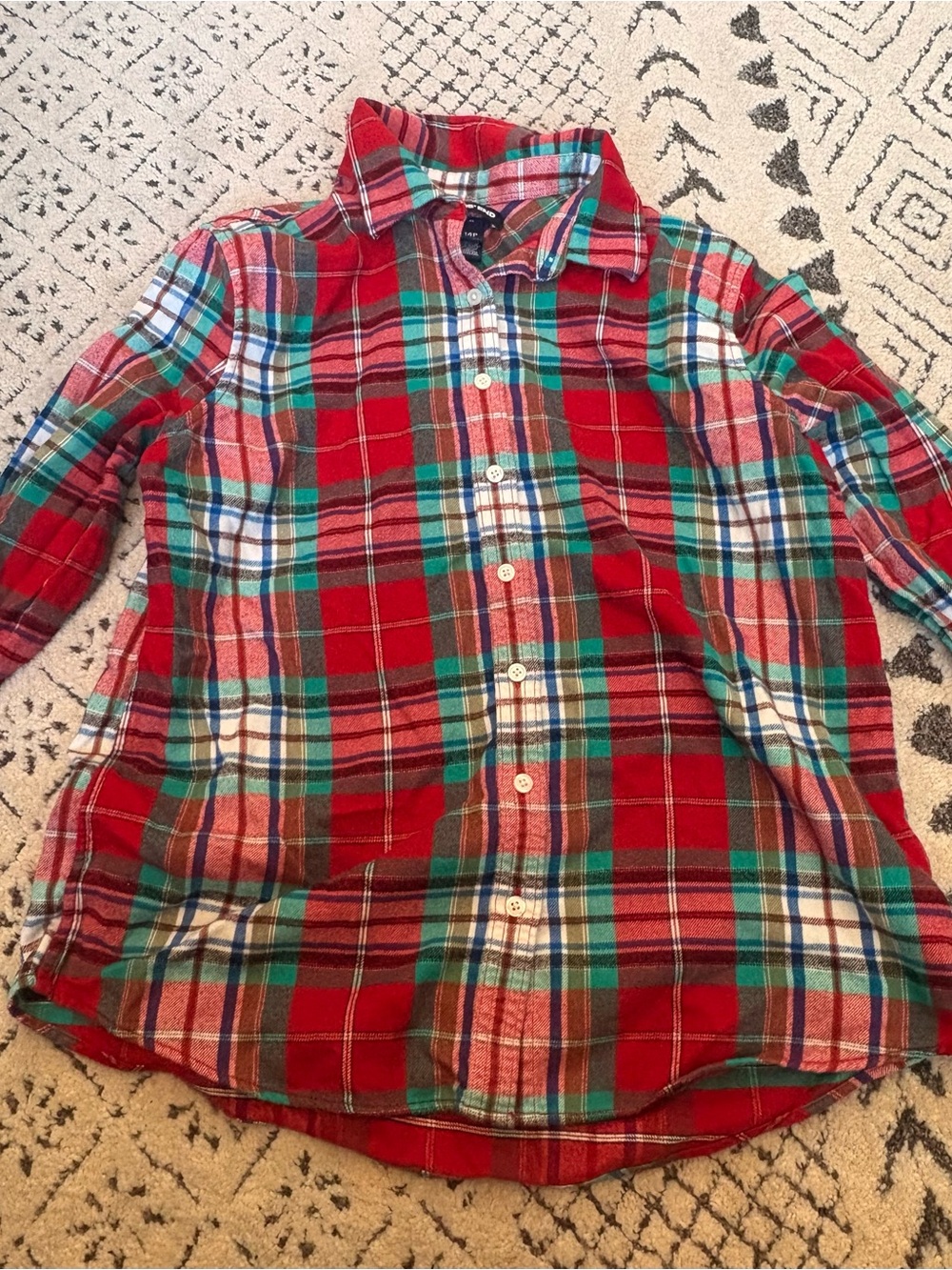 Lands' End Red Green Plaid Cotton Button-Down Shirt